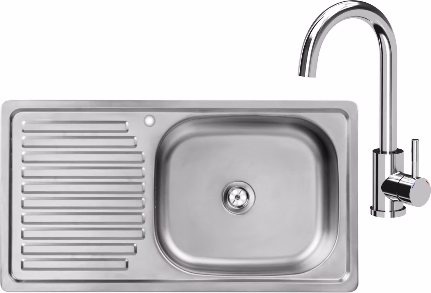 VBChome Lavello in acciaio inox con rubinetteria 75x40x14 cm Lavello da cucina in acciaio inox liscio con foro per rubinetto Lavello con sgocciolatoio sul lato sinistro Sifone Lavello con rubinetteria cromata