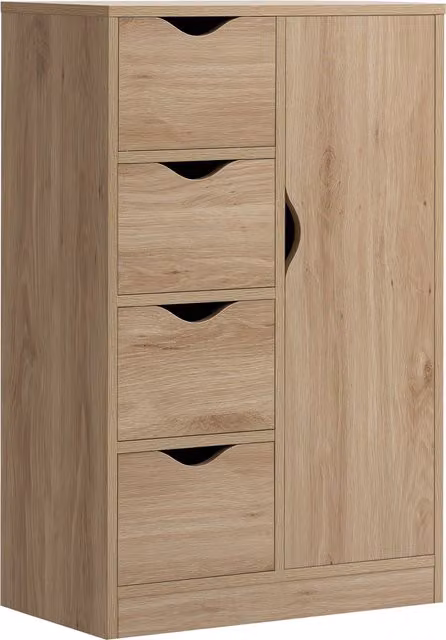 Mobiletto da bagno HOMCOM marrone con 4 cassetti e armadietto a 2 livelli, L 54 cm x P 29 cm x H 83 cm