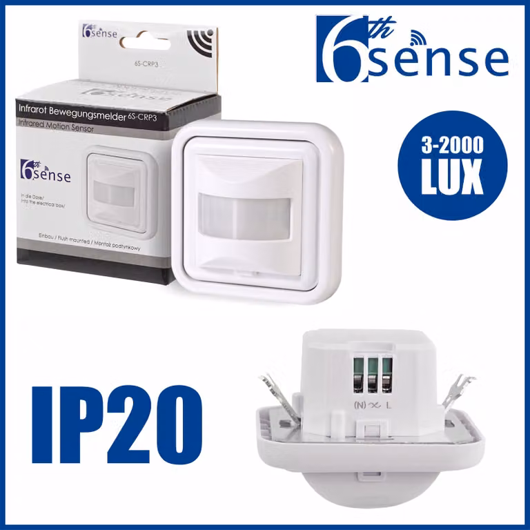 Sensore di movimento da incasso, sensore di movimento, rilevatore a 2/3 fili, angolo di rilevamento 160°, infrarossi PIR, LED, colore bianco