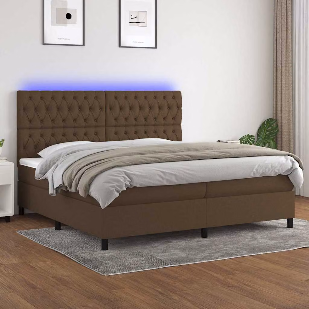Letto Ibrido con Materasso a Molle Insacchettate e Illuminazione LED vidaXL, Marrone, L/P: 200 x 200 cm – 1