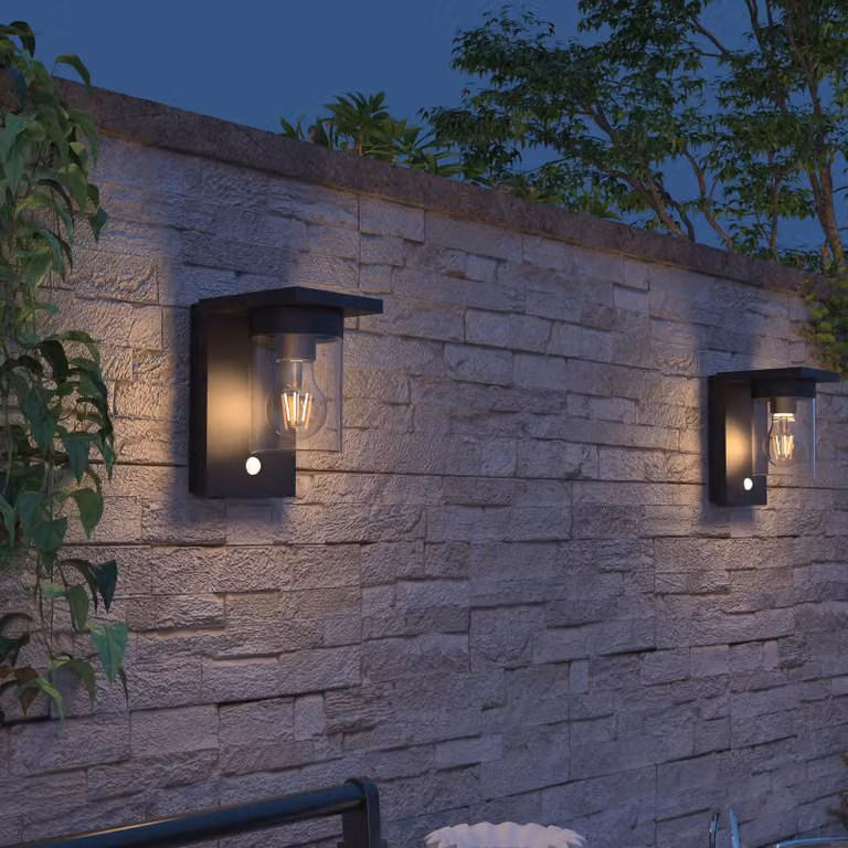 Calex Applique da esterni LED Asti, sensore, IP44, nero Asti, Nero, Plastica, Moderno, Lampada solare da esterni