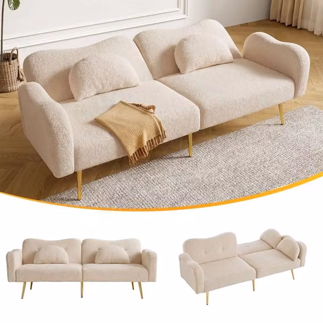 Divano letto 2 posti ¨C Minimal ¨C tessuto, piedi in metallo dorato, funzione letto integrata