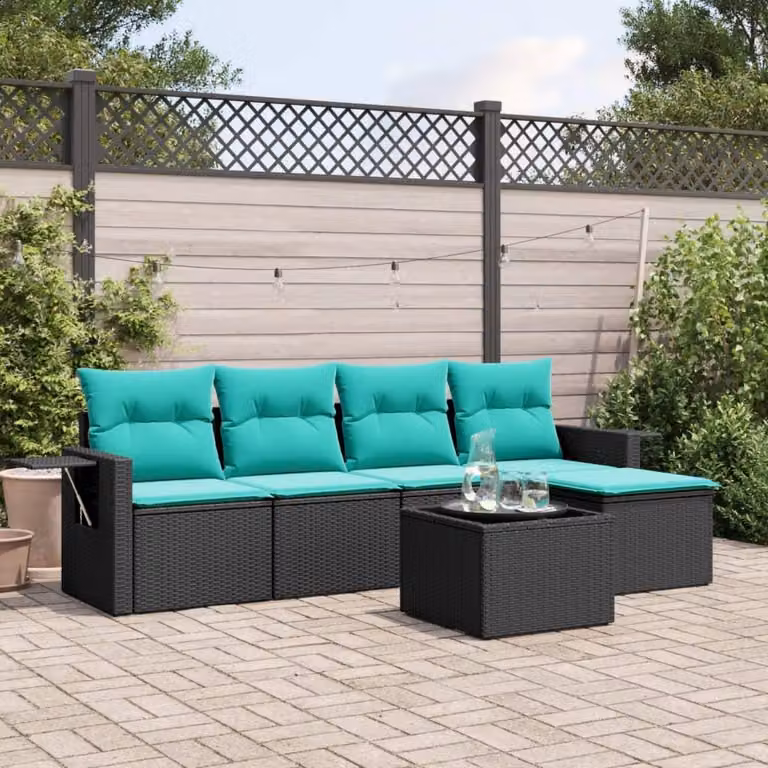 Maison Exclusive - Set di 6 divani da giardino con cuscini, polyrattan nero