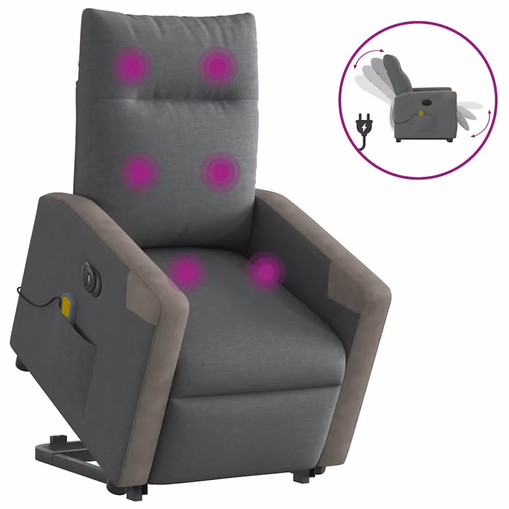Poltrona Alzapersona con Massaggio vidaXL, Grigia, con Braccioli e Supporto Elettrico per Senior – 2