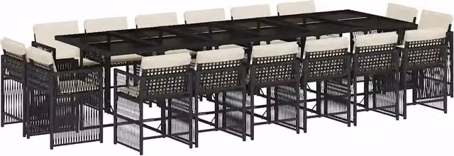vidaXL Set da Pranzo da Giardino 17 pz in Polyrattan con Cuscini e Tavolo in Vetro Nero e Bianco – 2