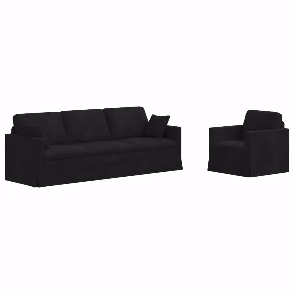 Set di divani 2 pz vidaXL in velluto nero con struttura in metallo e cuscini inclusi L/P/H: 228 x 78 x 80 cm – 2
