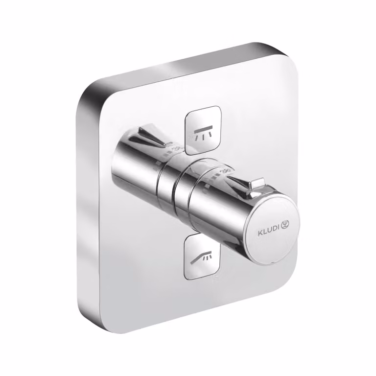 KLUDI PUSH Mitigeur thermostatique encastré, de deux consommateurs, blocage de l'eau chaude 38°C, chrome, 389110538, 389110538