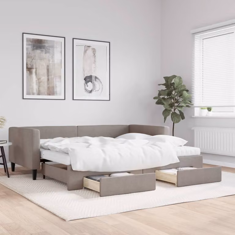 vidaXL Divano Letto Estraibile con Cassetti in Tessuto, Colore Tortora, L/P/H: 223 x 90 x 100 cm