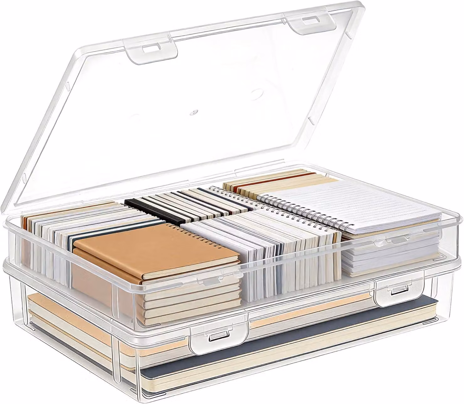 Set di contenitori trasparenti, 2 pezzi, dimensioni 27 x 19,5 x 5 cm, impilabili, ideali per l'ufficio
