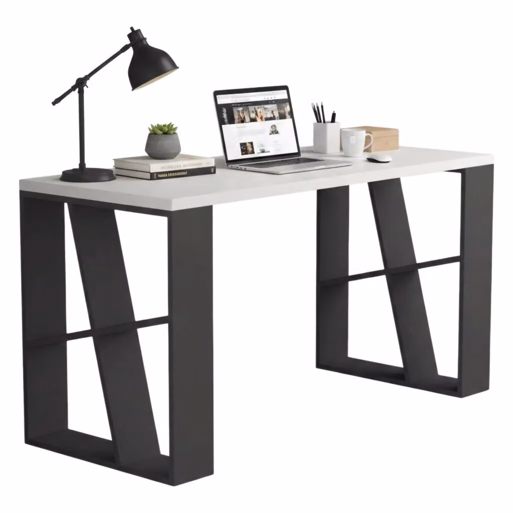 Scrivania Eloi DMORA con struttura antracite e piano bianco, L: 140 cm, P: 60 cm, H: 75 cm – 2
