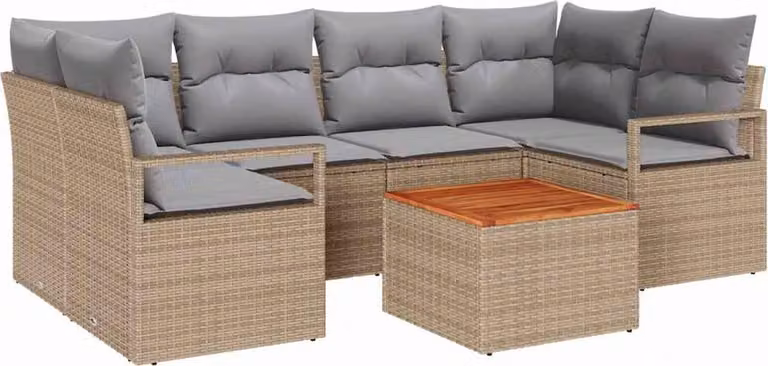 Set Divano da Giardino con cuscino 7 pcs Beige polyrattan