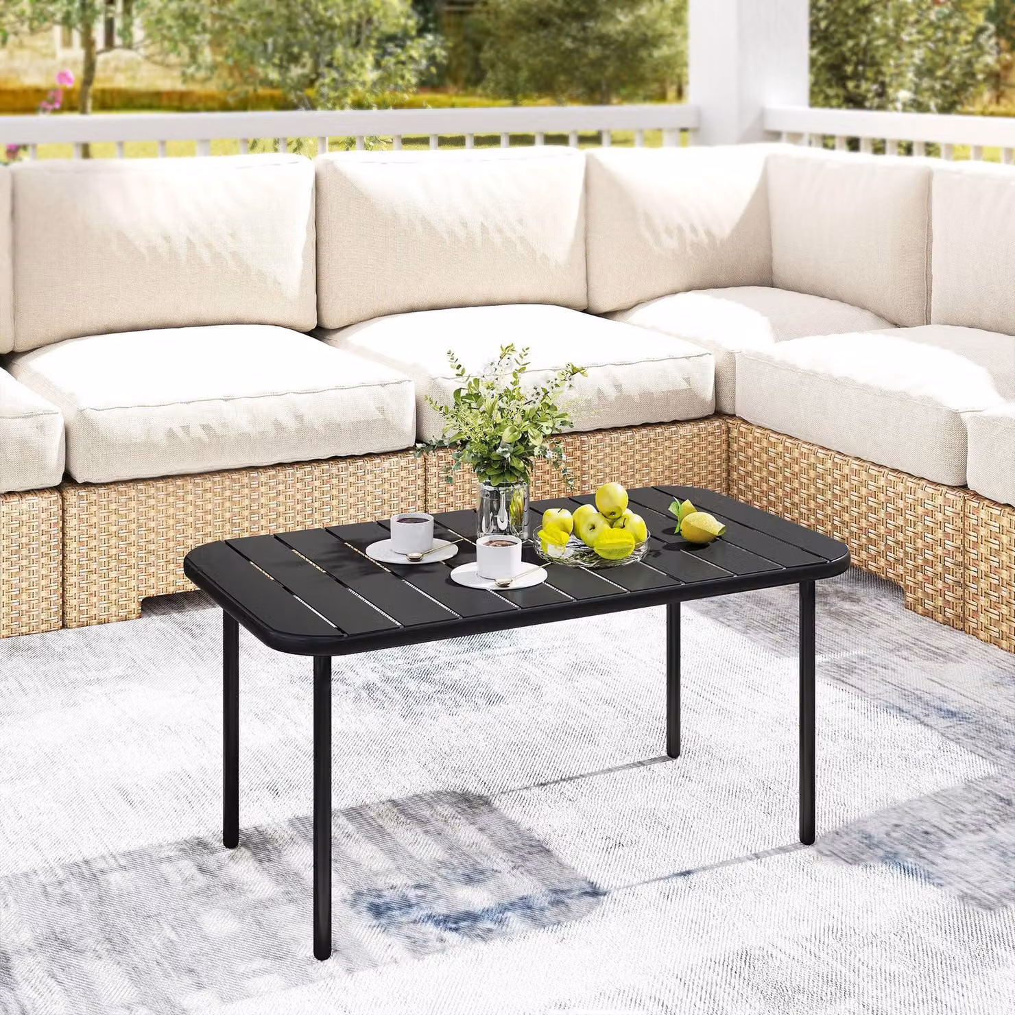 Tavolino da balcone in acciaio – tavolino rettangolare | Colore: nero | Dimensioni: 90x50x43 cm