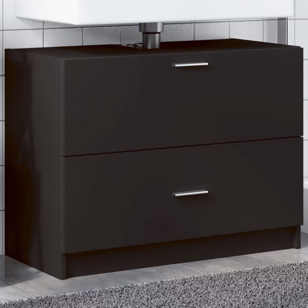 Mobile lavabo moderno vidaXL nero con ante a cerniera in MDF, L 78 cm x P 37 cm x H 59 cm