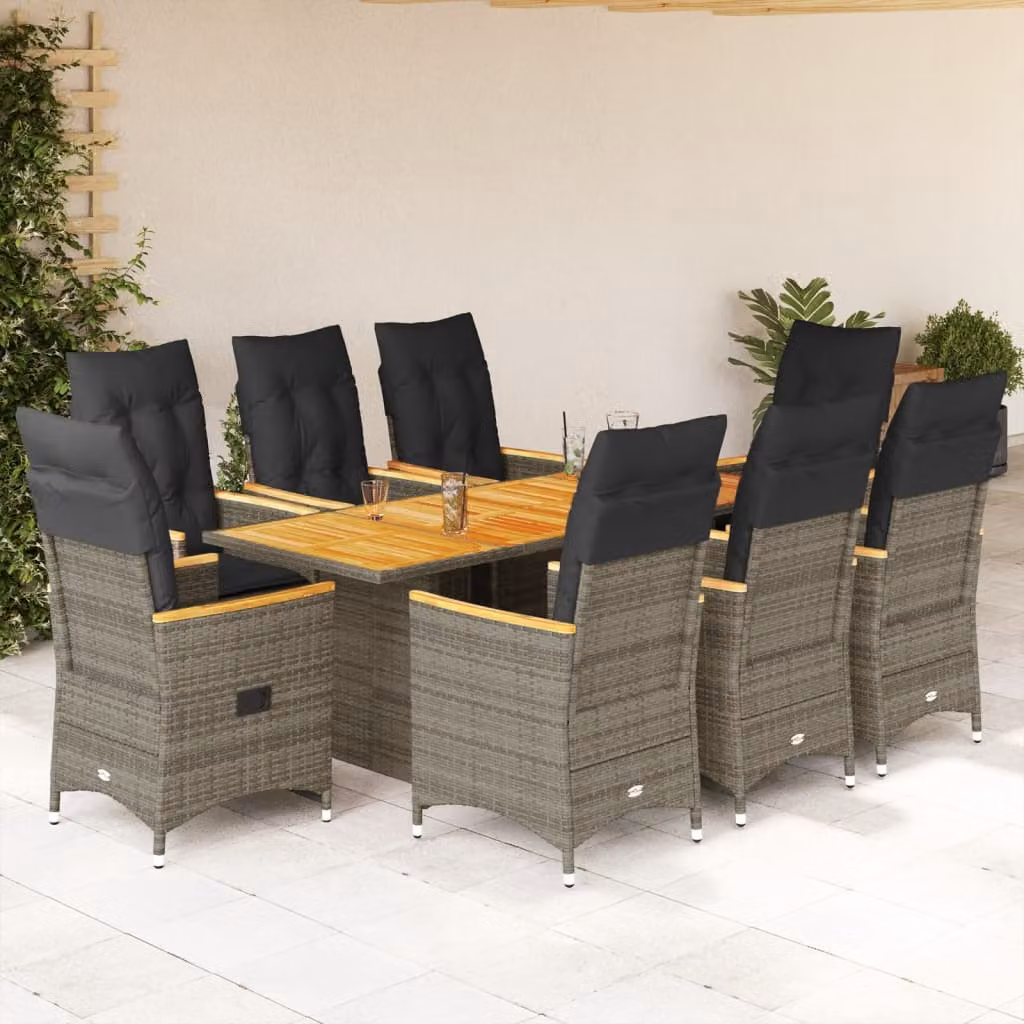 vidaXL Set da Pranzo da Giardino 9 pz in Polyrattan e Legno di Acacia Grigio – 1