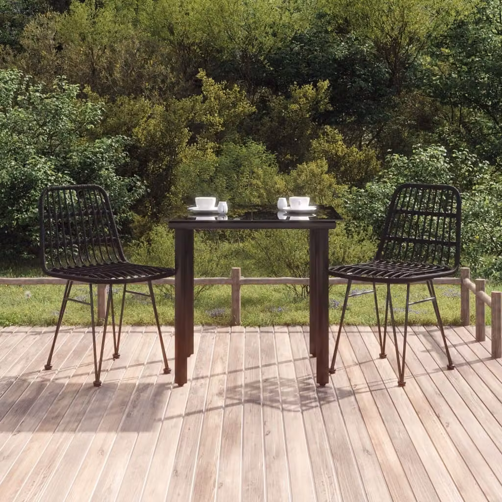 The Living Store Set da pranzo da giardino 3 pezzi in poly rattan nero