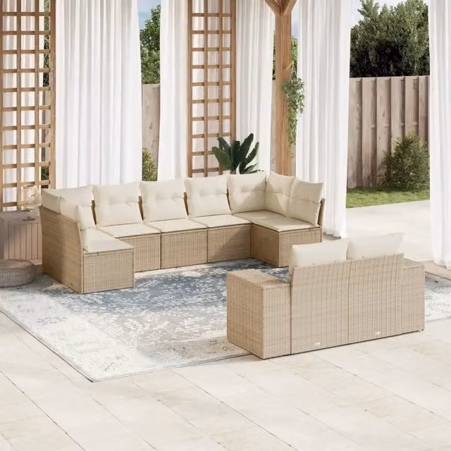 Set Divano da Giardino 9 pz con Cuscini Beige in Polyrattan 3223017