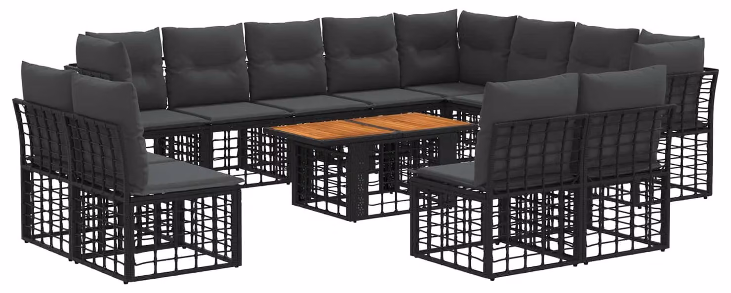 Set da giardino composto da 13 pezzi, in rattan sintetico nero e grigio scuro
