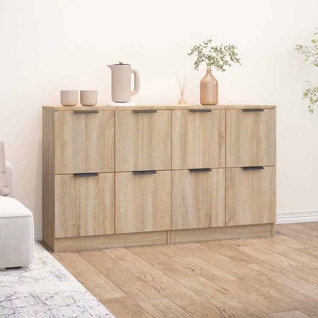 Set di 2 credenze minimaliste vidaXL in legno MDF color rovere, L 60 cm x P 30 cm x H 70 cm