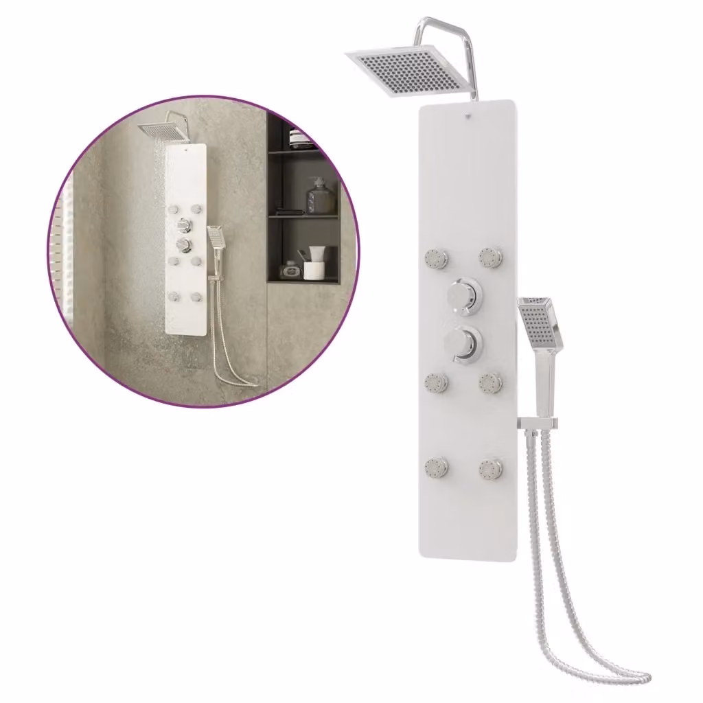 Pannello doccia Outsunny bianco con soffione a pioggia e funzione massaggio in acciaio inossidabile L/P/H: 47,5 x 25 x 130 cm – 2