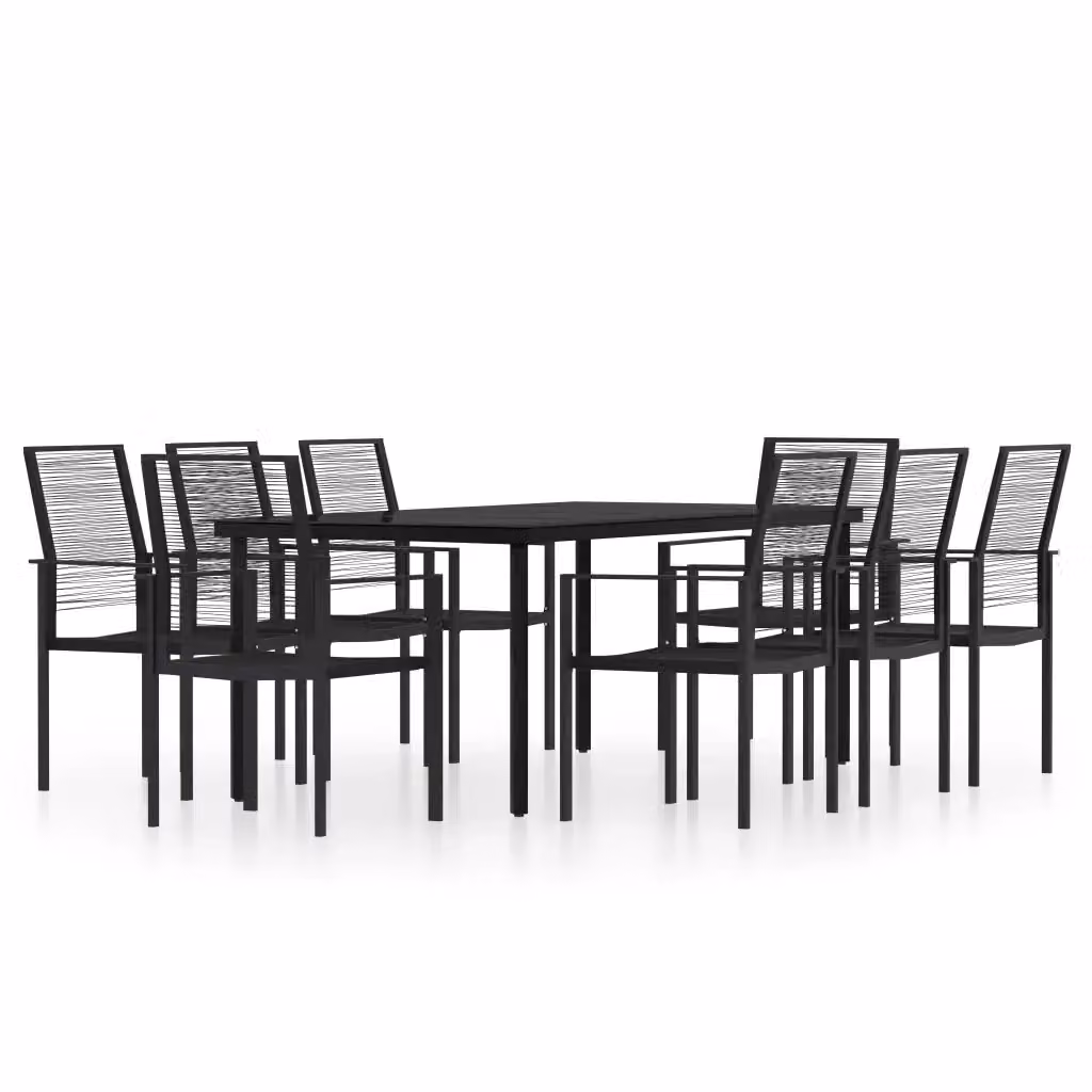 Set da pranzo da giardino vidaXL in metallo e vetro nero con 9 pezzi – 2