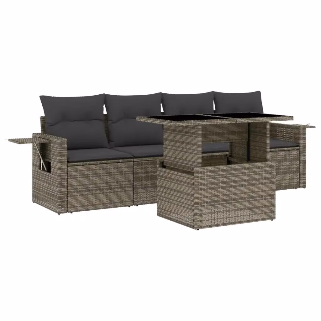 vidaXL Set Divano da Giardino 5 pz Moderno in Polyrattan Grigio con Cuscini Imbottiti e Tavolino – 2
