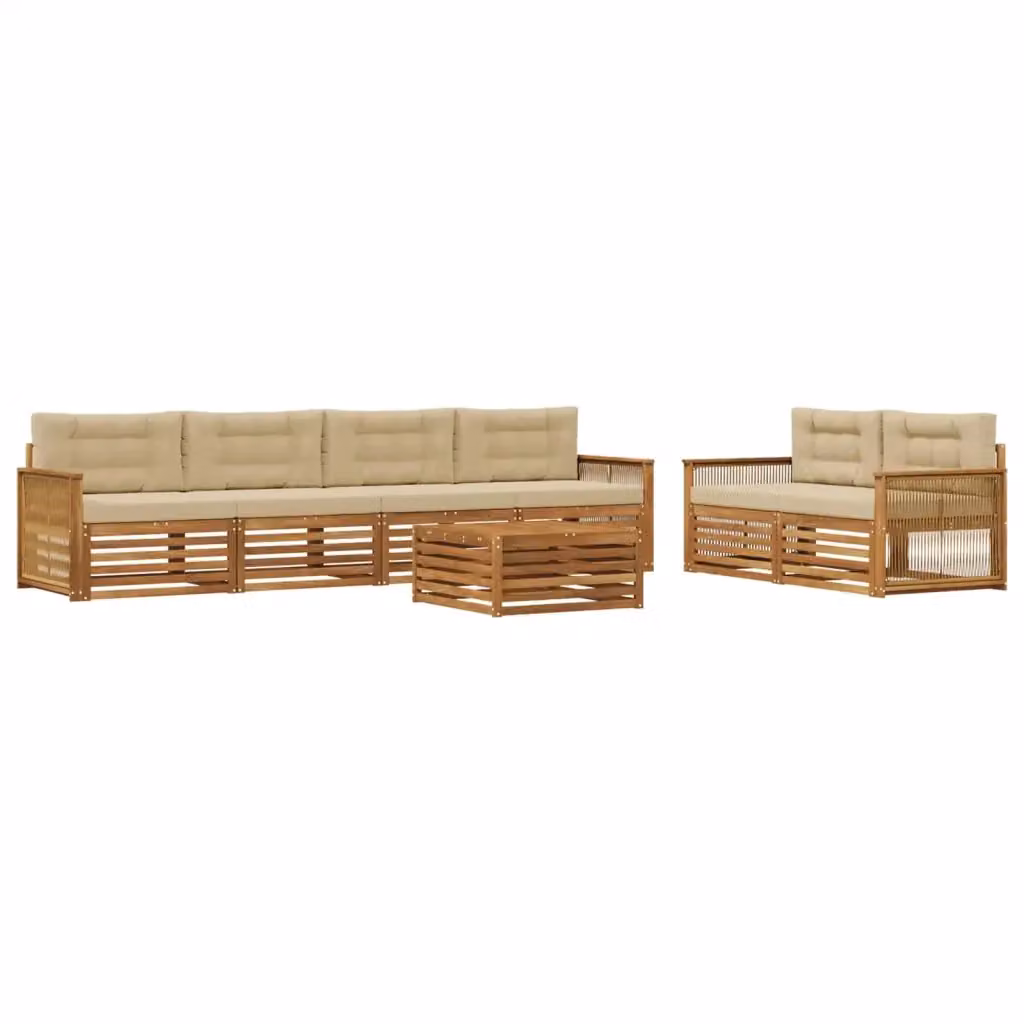 Set di divani da esterno vidaXL a forma di U in legno di acacia con tavolo da caffè e cuscini, colore beige – 2