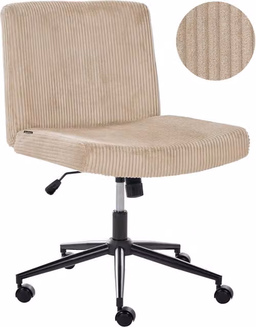 Sedia da scrivania girevole BELIANI in velluto a coste con seduta pneumatica e ruote, ideale per ufficio o casa, disponibile in beige o verde