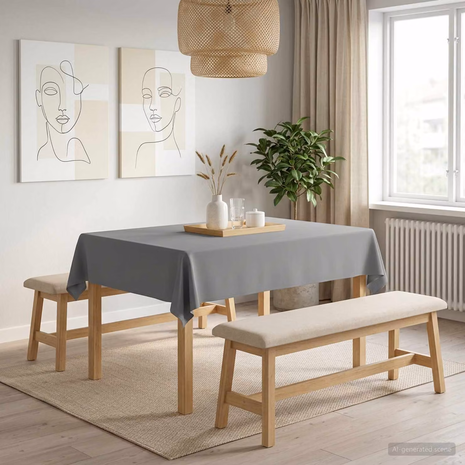Tovaglia da tavolo rettangolare vidaXL in poliestere grigio, idrorepellente e antimacchia, L: 140 cm x P: 110 cm
