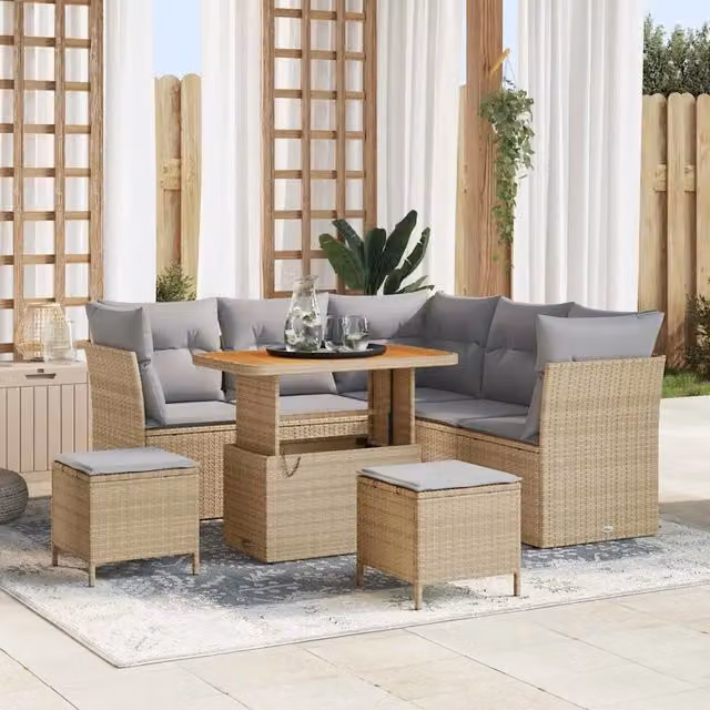 Set Divano da Giardino 8 pz Beige polyrattan 3361487