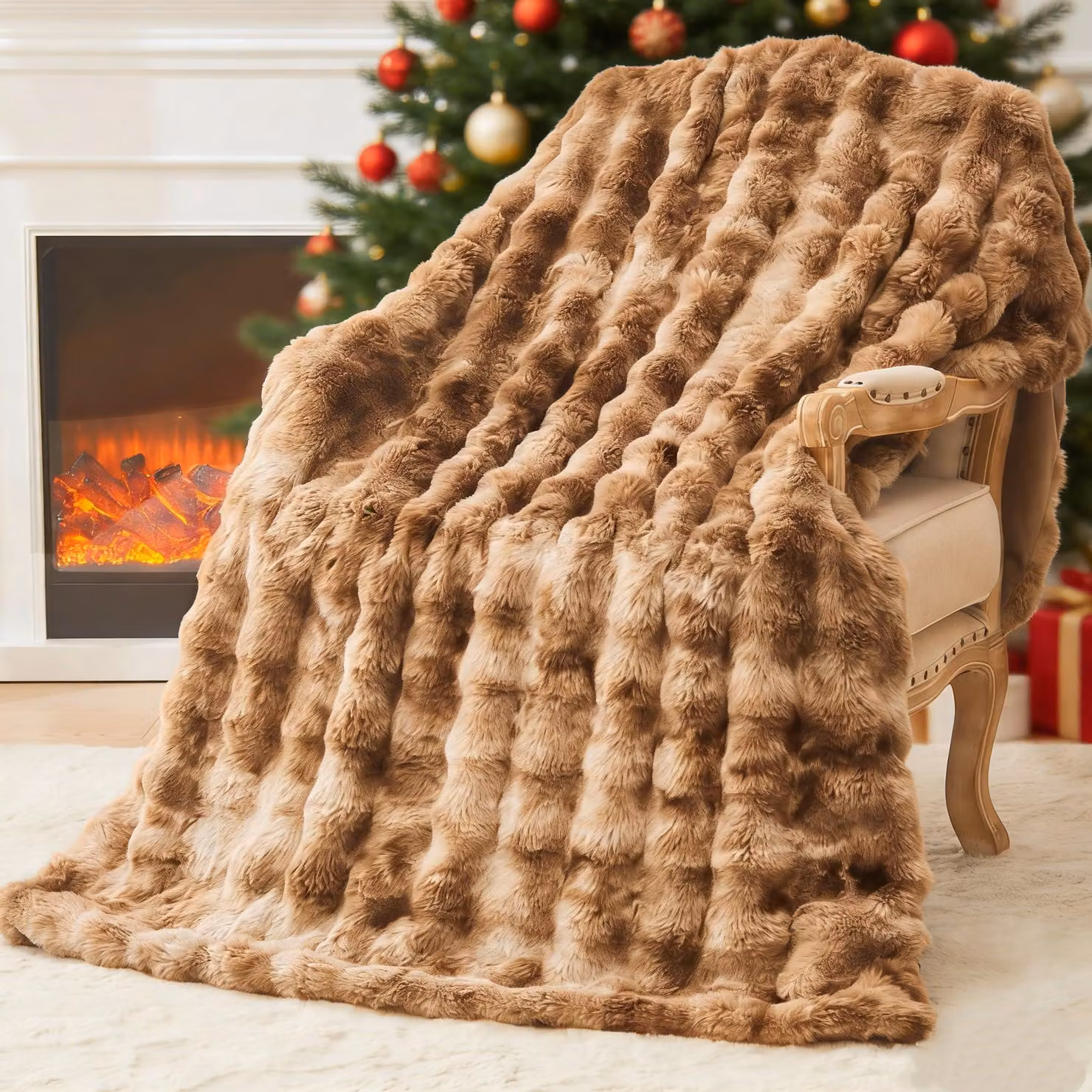 Coperta in ecopelle, dimensioni 220x240 cm, aspetto simile al pelo di coniglio, coperta invernale