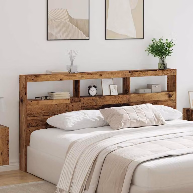 Testiera per letto moderna vidaXL in legno ingegnerizzato marrone con illuminazione integrata, mensola e porta di ricarica USB, L: 102 cm, H: 17 cm, P: 25,7 cm