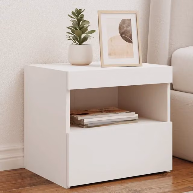 Set di 2 comodini moderni vidaXL con luci LED integrate in legno bianco opaco L/P/H: 50 x 40 x 45 cm