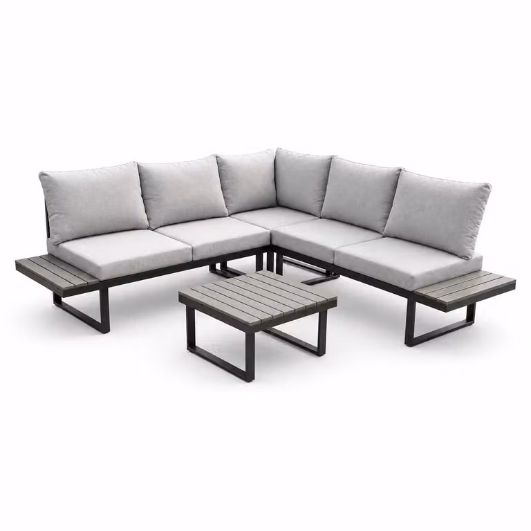 Set da giardino greemotion Pisa Lounge in metallo grigio/nero, cuscini e tavolo inclusi