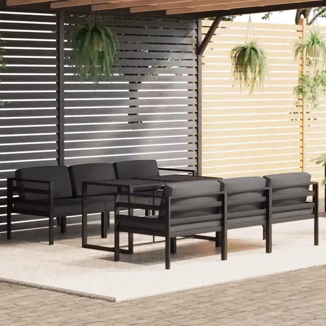Set da giardino moderno vidaXL composto da 7 pezzi con divano a L, elementi angolari, tavolino da caffè e cuscini in alluminio antracite – 1