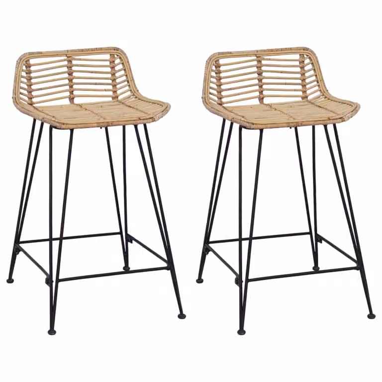 Set di 2 sgabelli da bar vidaXL in rattan e metallo, colore beige e marrone, L/P/H: 44 x 45 x 76 cm