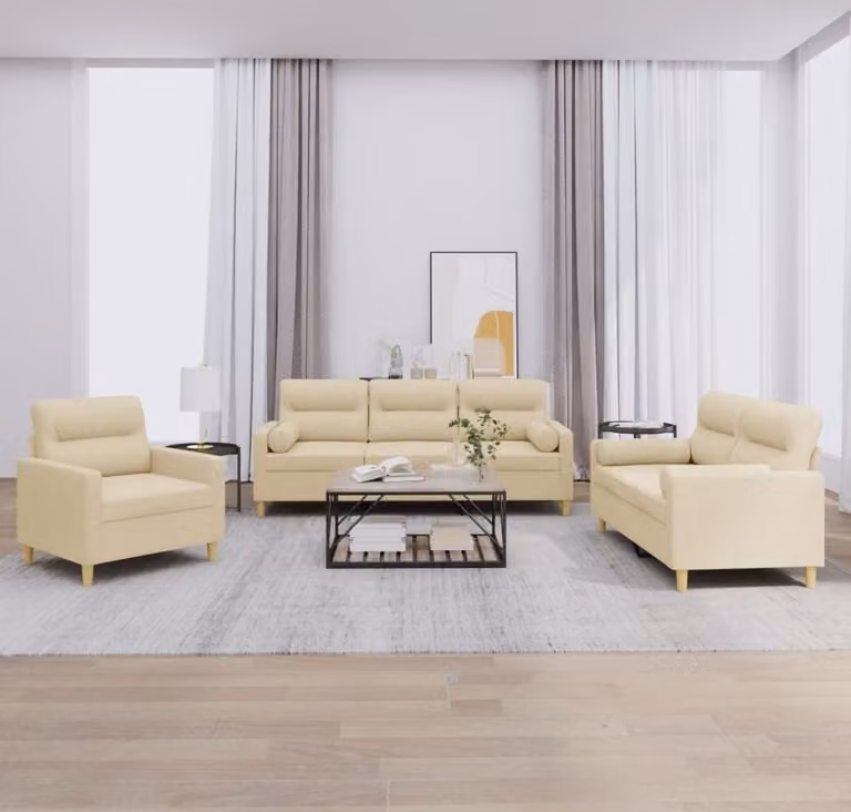 Maison Exclusive - Set divano a 3 pezzi con cuscini in tessuto color crema