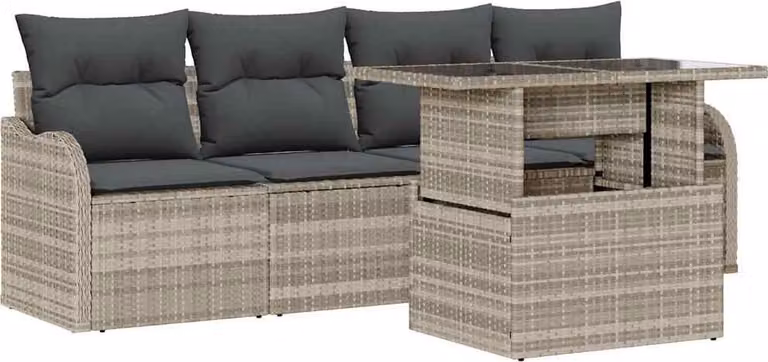 Set Divano da Giardino 5 pcs Grigio chiaro Poly Rattan