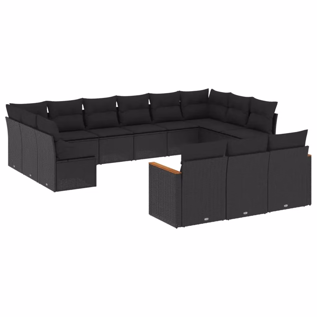 Set di Divani da Giardino VIDAXL a Forma di U in Polyrattan Nero con 13 Pezzi e Cuscini – 2