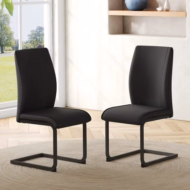 Sedia da pranzo moderna REDOM in similpelle nera e metallo con schienale ergonomico e base cantilever