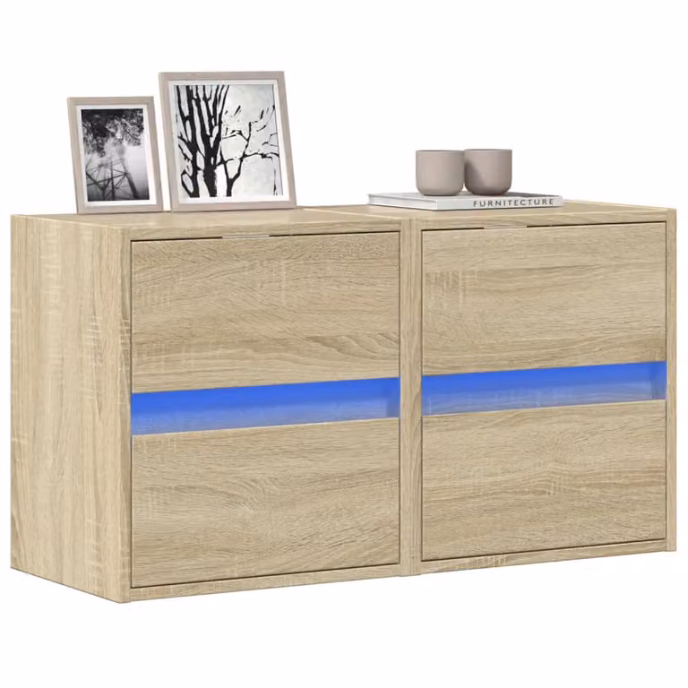 Set di 2 Mobili TV da Parete con Luci LED vidaXL in Rovere Sonoma, L 41 cm x P 31 cm x H 45 cm