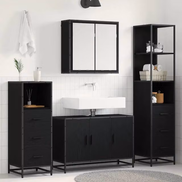 Set di mobili per il bagno 4 pz Rovere Nero 90 x 33 x 60 cm 3402484