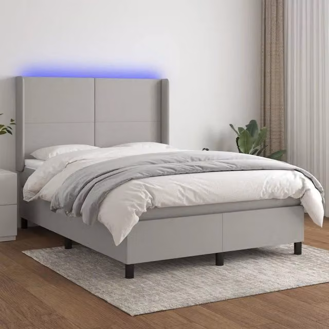 Letto a molla con testiera in tessuto grigio e illuminazione LED con porta USB vidaXL L/P/H: 203 x 140 x 128 cm