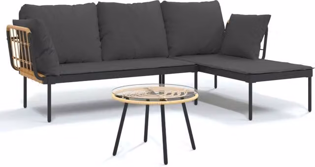 Set Salotto da Giardino 3pz | Set di Mobili da Esterno con Cuscini Grigio Scuro Polyrattan
