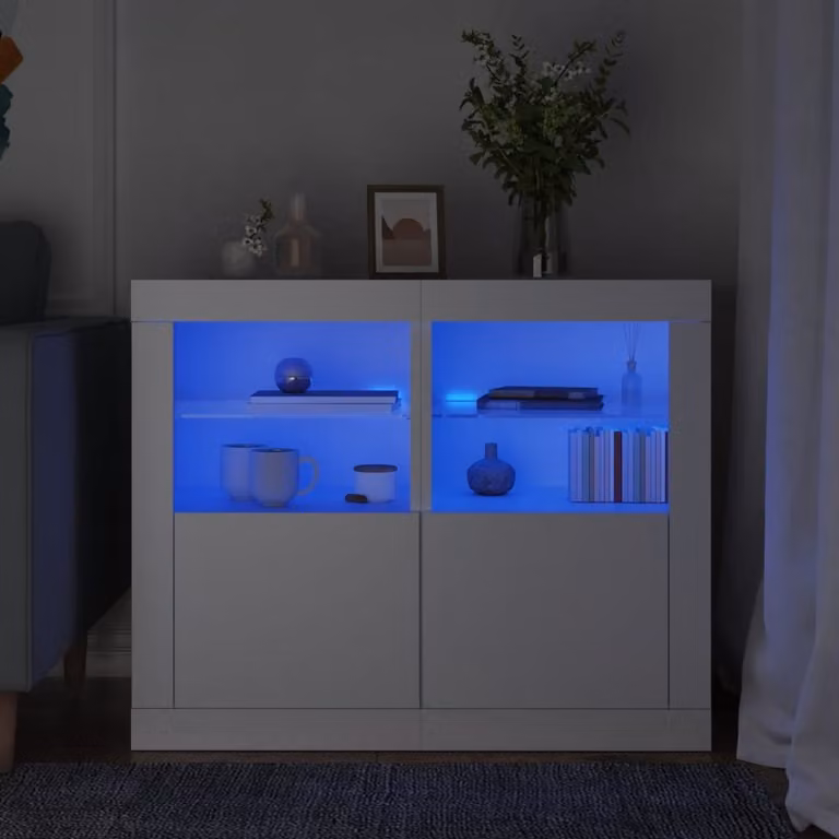 Set di 2 armadietti a muro vidaXL bianchi con ante in vetro e illuminazione LED integrata in legno e MDF L/P/H: 67 x 41 x 37 cm