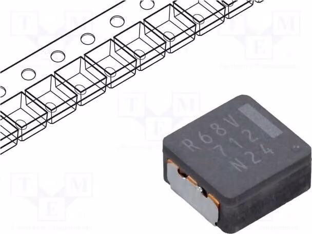 1x Induttore: filo ±20%, montaggio superficiale (SMD), 16,6A, 680nH, 2,92 mΩ, 8,5x8x4 mm, ETQP4MR68KVK, prestazioni per montaggio superficiale