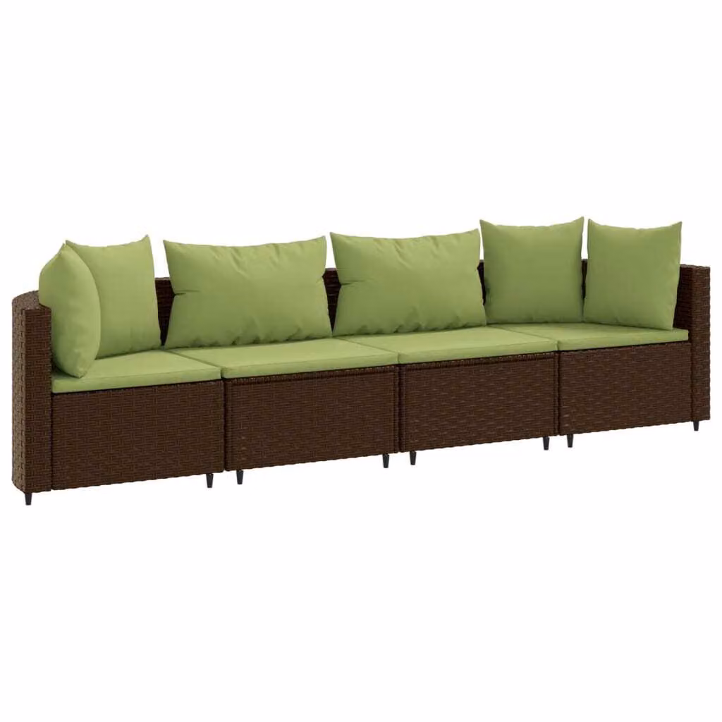 Set Divano da Giardino 4 pz con Cuscini Marrone in Polyrattan