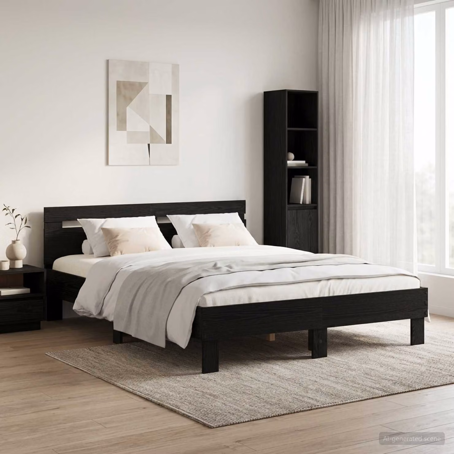 Struttura del letto moderna vidaXL in legno nero L/P/H: 193 x 145 x 70 cm, dimensioni 140 x 190 cm