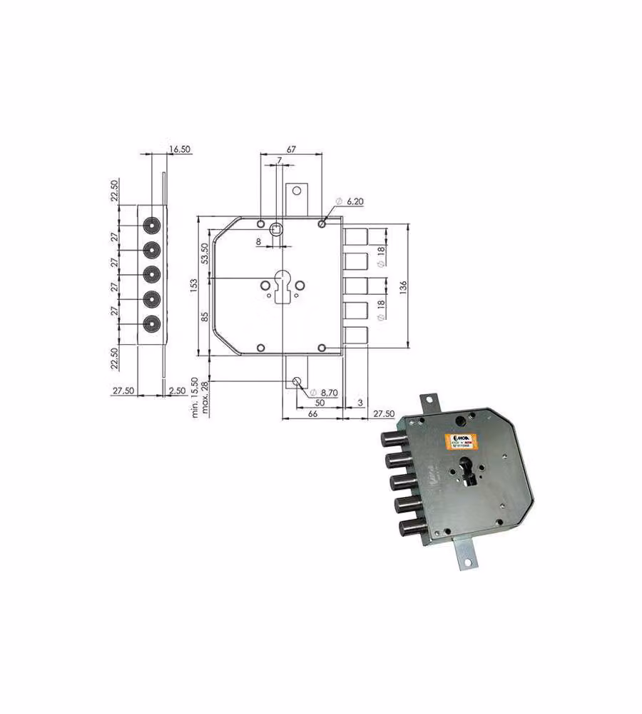 Serratura Sicura Triplice Dx Cilindro E63 Res653/270 Moia
