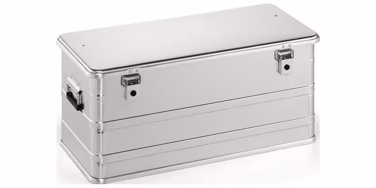 Cassetta in alluminio L782xL385xH367mm 91l con chiusure a leva incernierate con fori - C91
