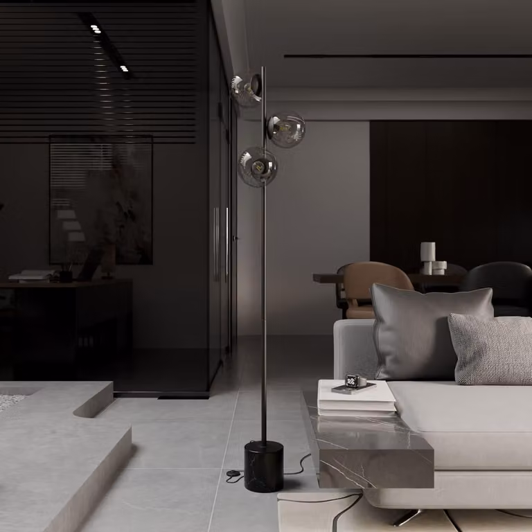 LUMIÈRE Design Rovea Lampada da Terra Travertino Vetro Opalino 3 Luci Nero